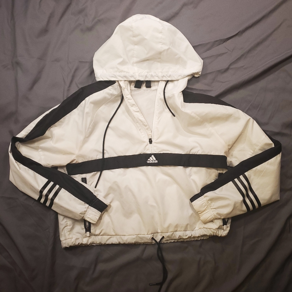 Adidas White & Black Windbreaker Hooded Pullover